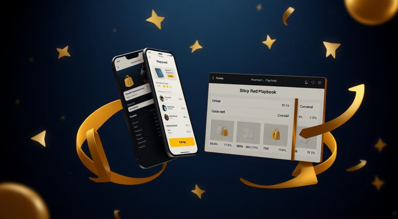 Shopify mobile and desktop checkout screens with conversion arrows and uplift metrics