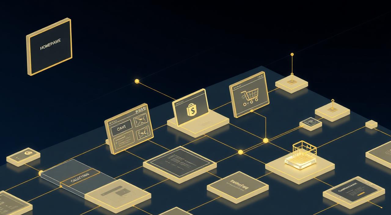 Isometric blueprint of a high converting Shopify store information architecture