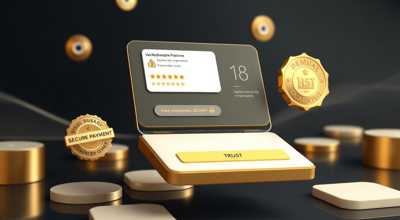 Shopify checkout UI with trust badges, verified reviews and a gold guarantee seal